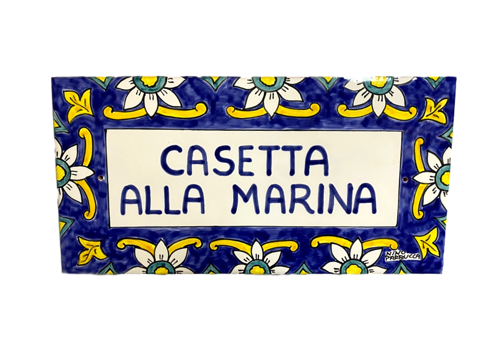 Piastrella cornice di fiori numero civico - cognomi Nino Parrucca