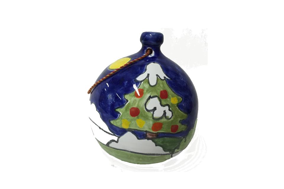 Pallina di Natale paesaggio notturno con neve e albero di natale Nino Parrucca