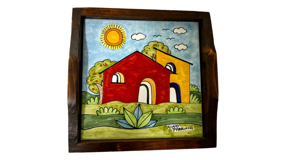 Vassoio piccolo in legno e ceramica Nino Parrucca