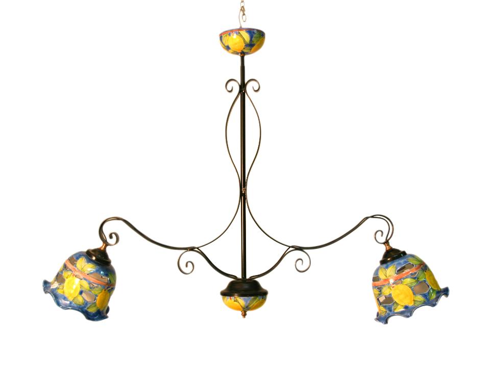 Lampadario Bilanciere in ferro con bocce d.cm.19 in ceramica Nino Parrucca