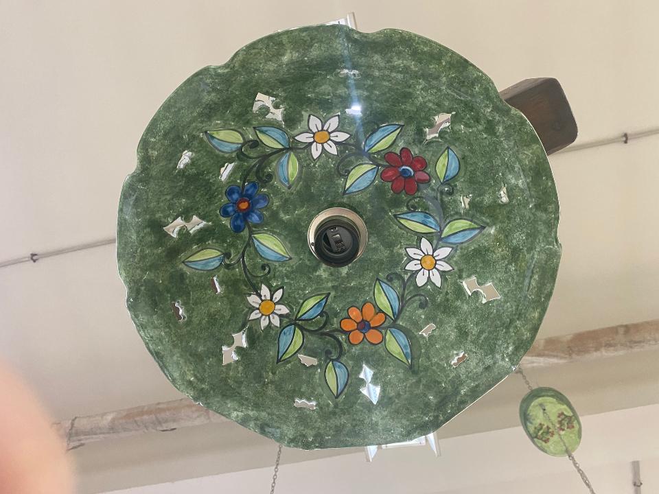 Lampadario con ciotola in ceramica e catena - diverse  misure Nino Parrucca
