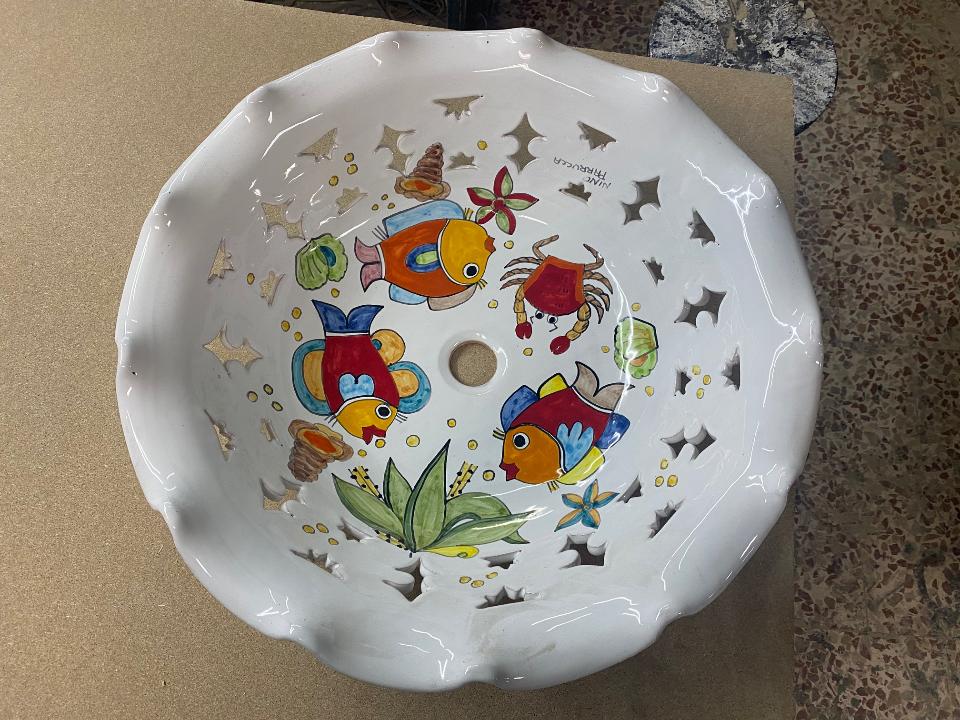 Lampadario con ciotola in ceramica e catena - diverse  misure Nino Parrucca