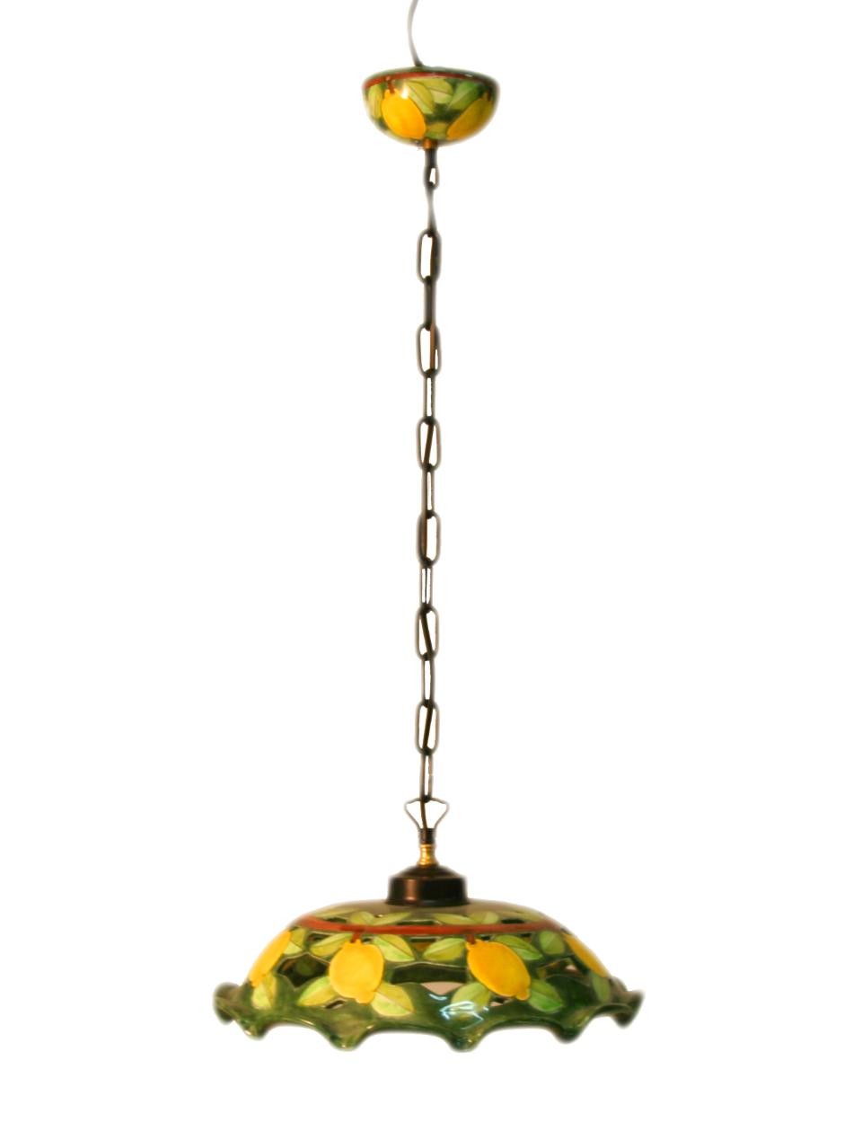 Lampadario con ciotola in ceramica e catena - diverse  misure Nino Parrucca