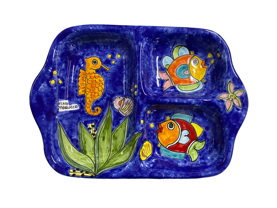 Antipastiera 3 scomparti Fondale Marino Blu Nino Parrucca