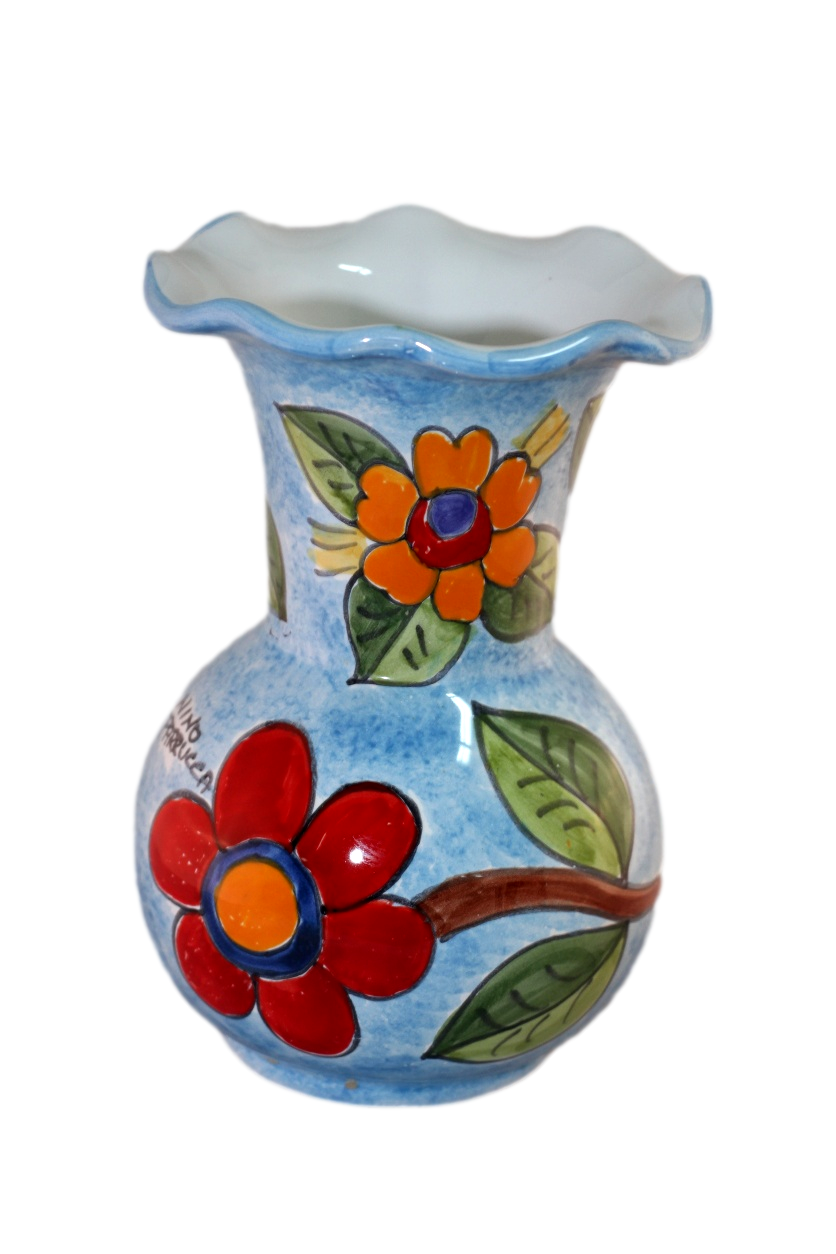 Fioriera H.cm.28 panciuta con smerlo in ceramica Nino Parrucca