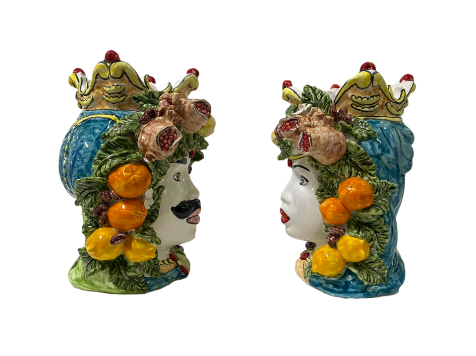 Teste di Moro H.cm.27  con frutta in ceramica Nino Parrucca