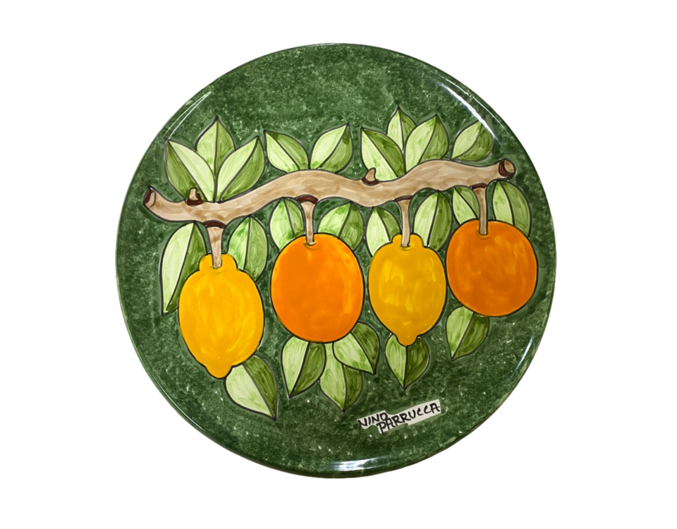 Piatto  Limoni e Arance su fondo verde Nino Parrucca