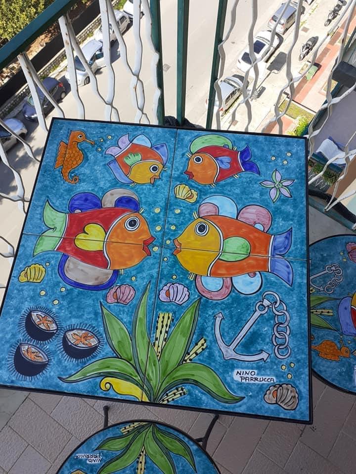 Set tavolo quadrato e sedie da giardino - Fondale marino Nino Parrucca