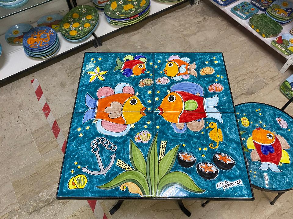 Set tavolo quadrato e sedie da giardino - Fondale marino Nino Parrucca