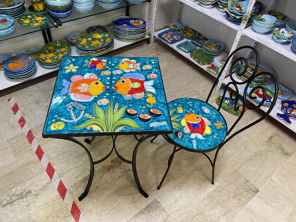 Set tavolo quadrato e sedie da giardino - Fondale marino Nino Parrucca