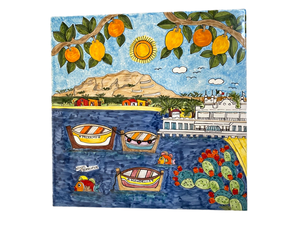 Piastrella in ceramica decoro Mondello Nino Parrucca