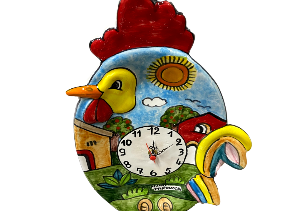 Orologio a forma di Gallo - due misure Nino Parrucca in ceramica