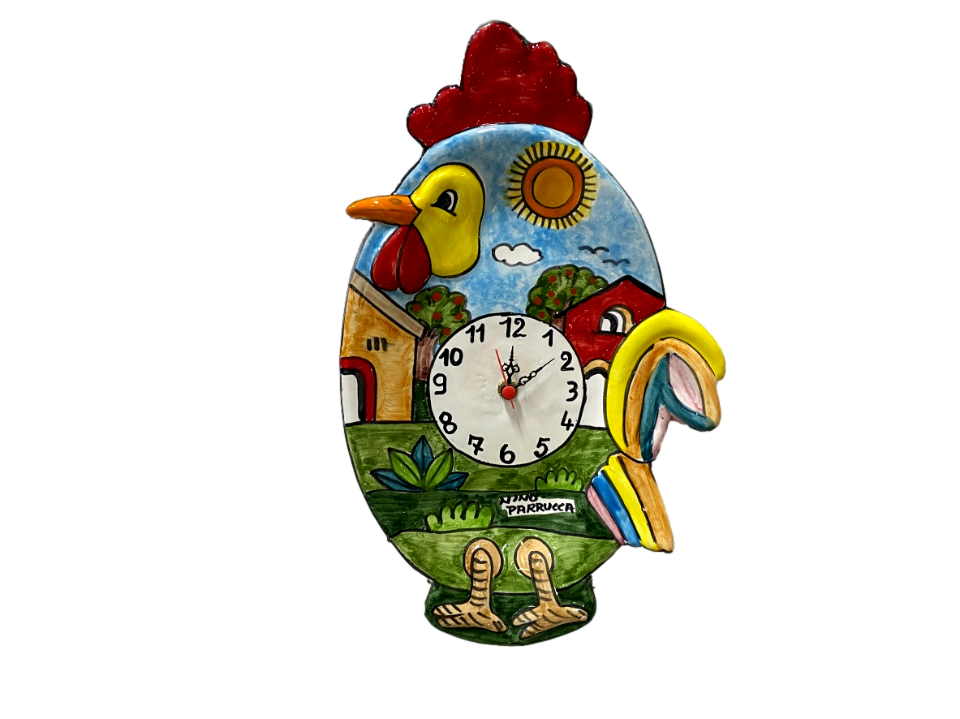 Orologio a forma di Gallo - due misure Nino Parrucca in ceramica