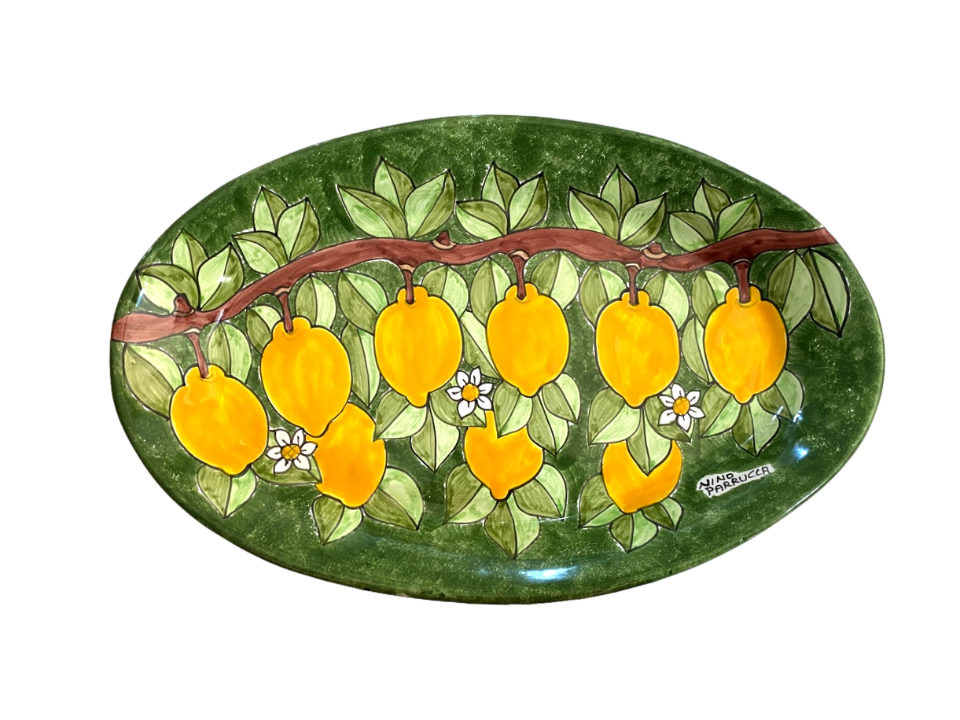 Piatto Ovale Grande 47x30 cm decoro ramo di limoni Nino Parrucca