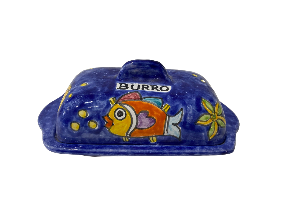 Burriera rettangolare CM.26X11 decoro Pesci mare Blu in ceramica Nino Parrucca