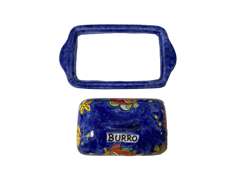 Burriera rettangolare CM.26X11 decoro Pesci mare Blu in ceramica Nino Parrucca