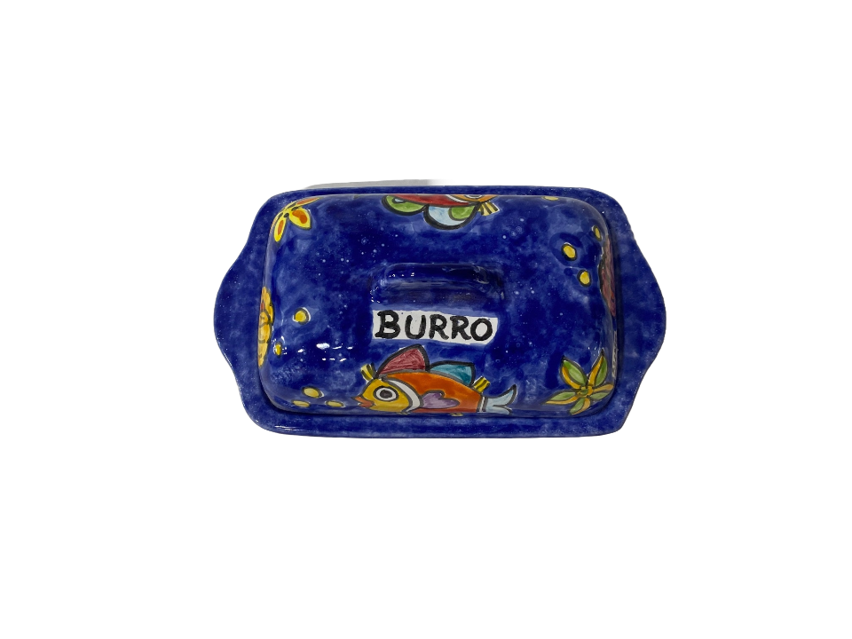 Burriera rettangolare CM.26X11 decoro Pesci mare Blu in ceramica Nino Parrucca