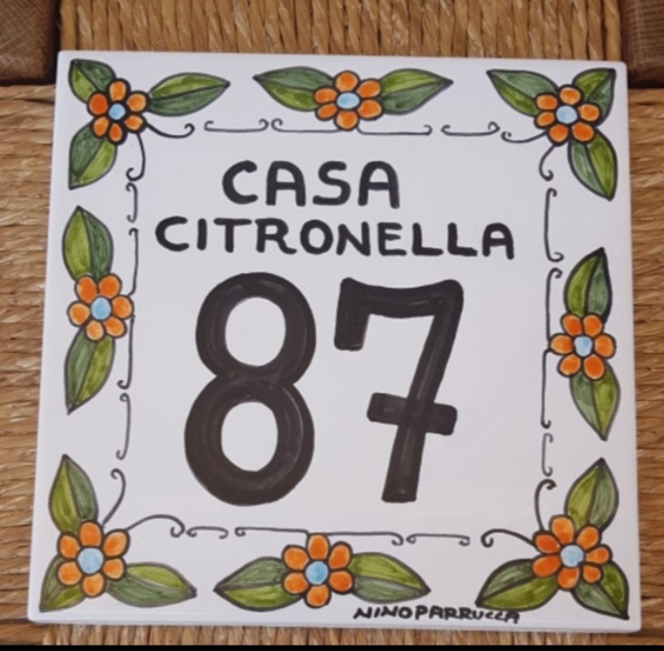 Piastrella personalizzata fiori arancio fondo bianco Nino Parrucca in ceramica