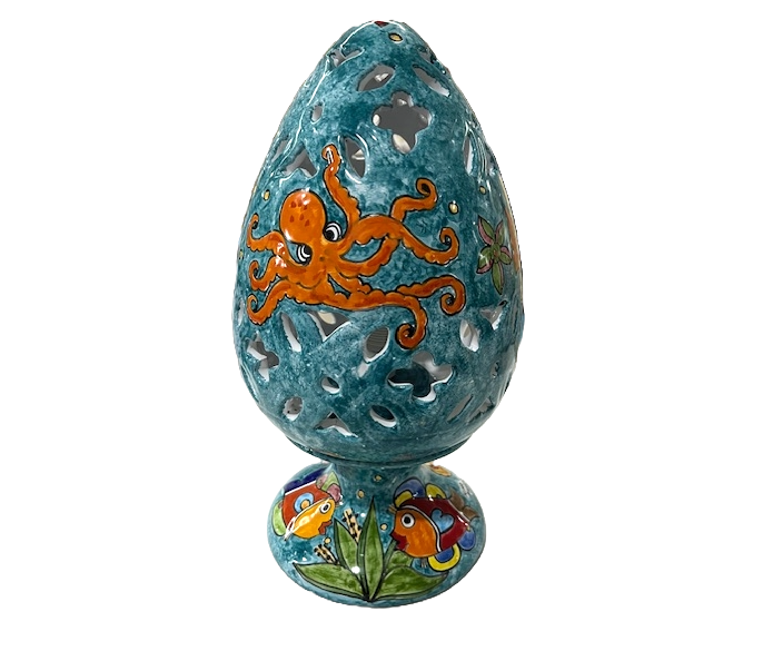 Lume a uovo H.cm.35 d.cm.18 - 2 decori Nino Parrucca in ceramica