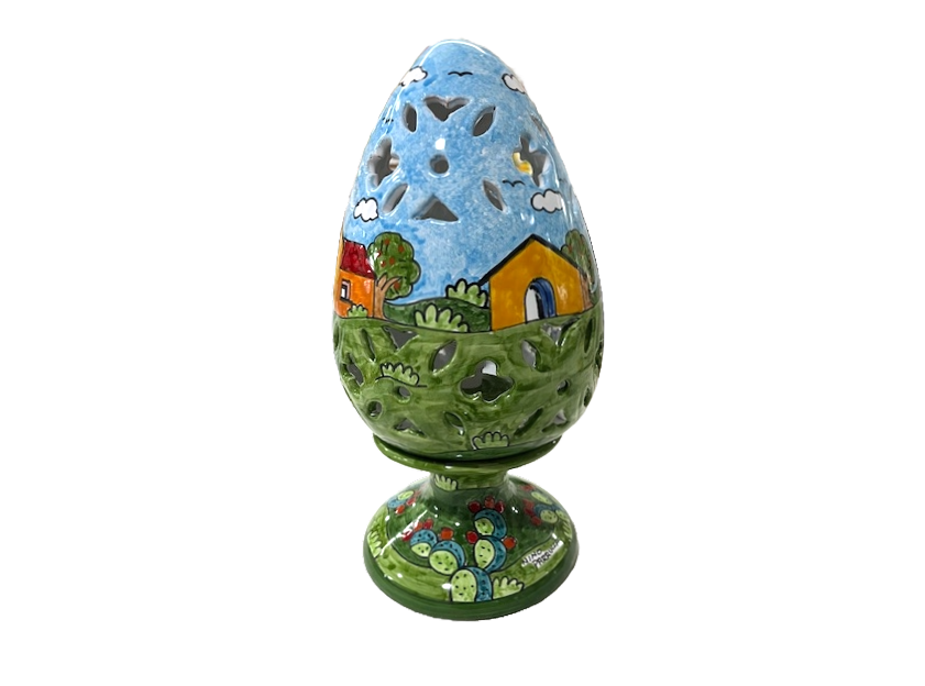 Lume a uovo H.cm.35 d.cm.18 - 2 decori Nino Parrucca in ceramica