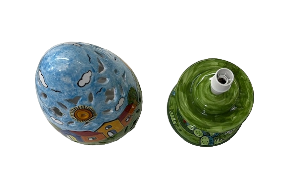 Lume a uovo H.cm.35 d.cm.18 - 2 decori Nino Parrucca in ceramica
