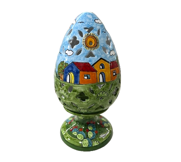 Lume a uovo H.cm.35 d.cm.18 - 2 decori Nino Parrucca in ceramica
