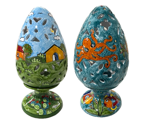 Lume a uovo H.cm.35 d.cm.18 - 2 decori Nino Parrucca in ceramica