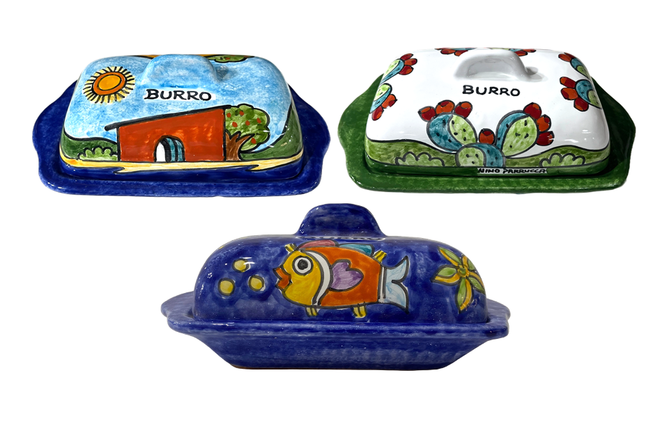 Burriera rettangolare CM.26X11 Vari Decori Nino Parrucca in ceramica