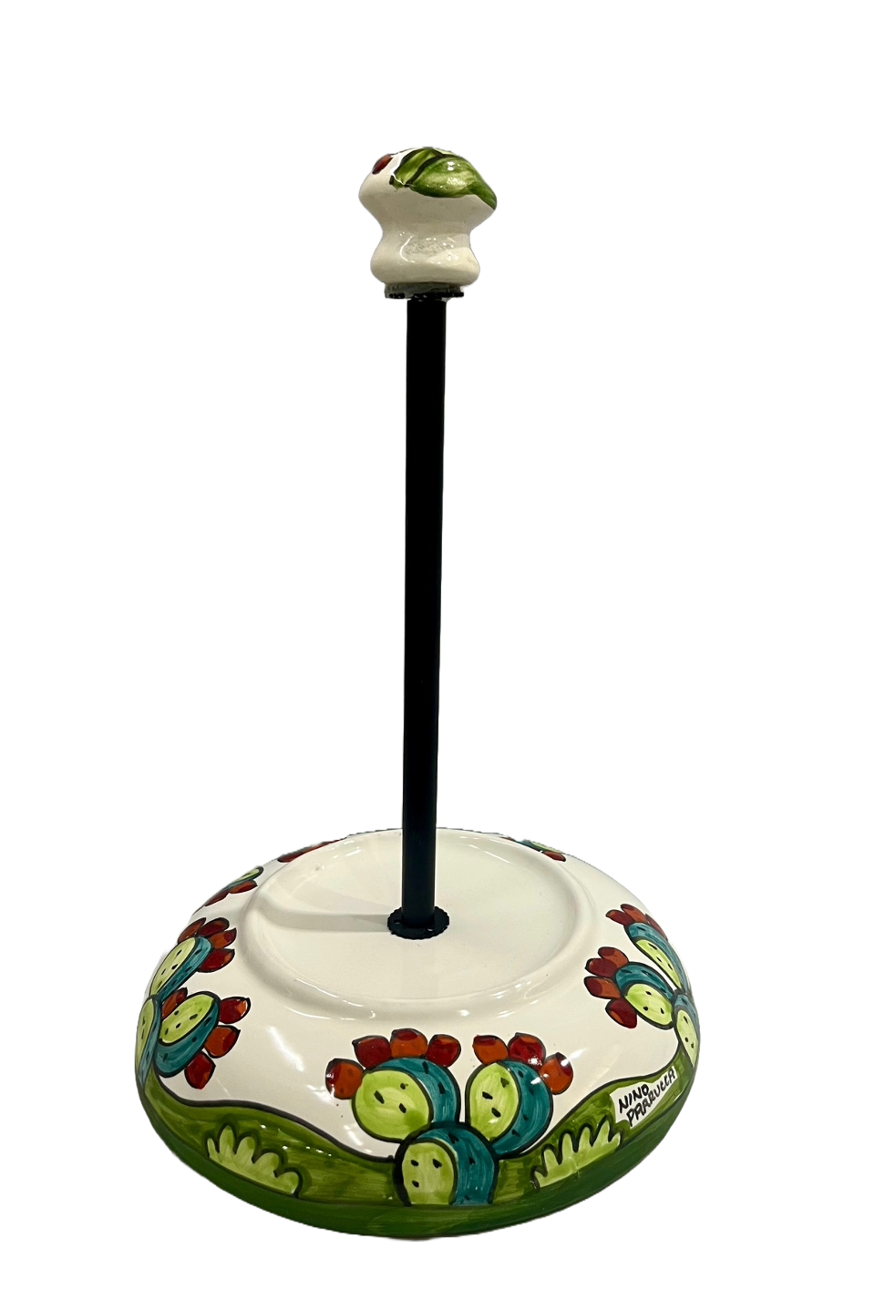 Portascottex decoro pale fondo bianco Nino Parrucca in ferro e ceramica
