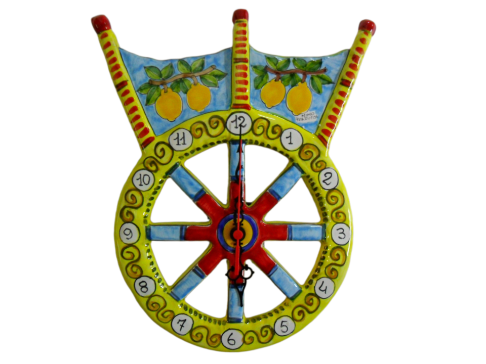 Orologio a sponda di carretto siciliano Nino Parrucca in ceramica