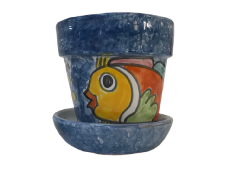 Vasetto con sottovaso vari decori in ceramica Nino Parrucca