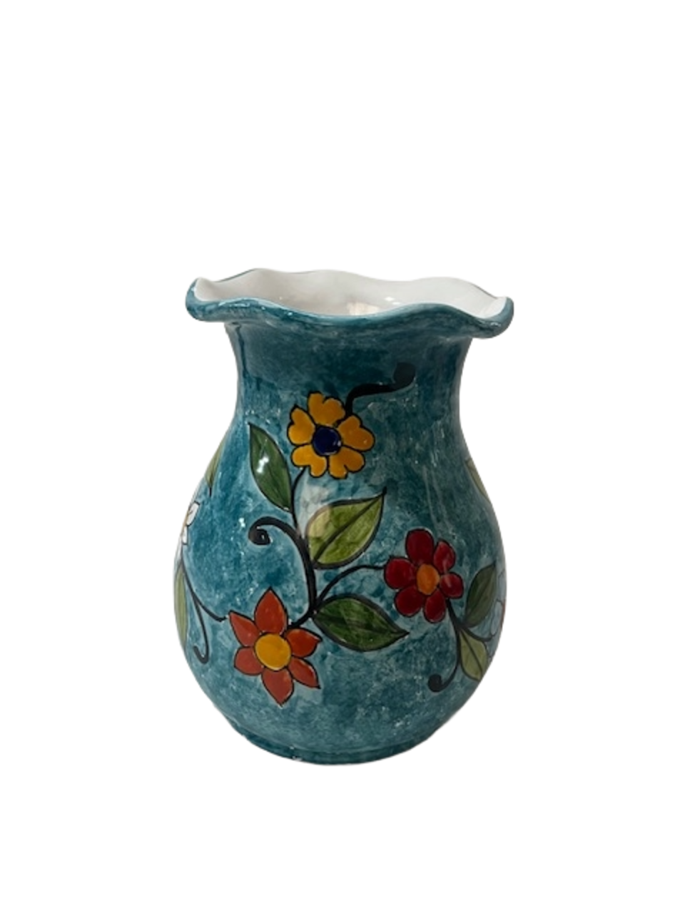 Fioriera smerlata decoro firi rampicante fondo verde smeraldo Nino Parrucca in ceramica