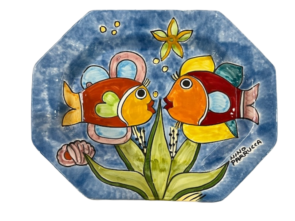 Piatto ottagonale fondo - varie misure e decori Nino Parrucca in ceramica