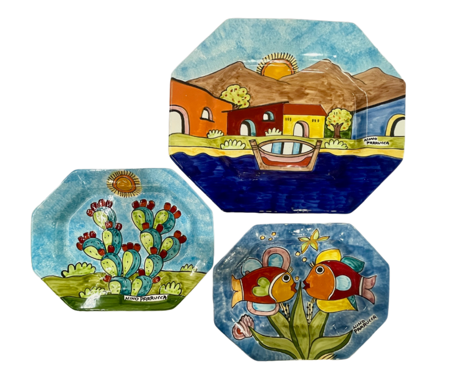 Piatto ottagonale fondo - varie misure e decori Nino Parrucca in ceramica