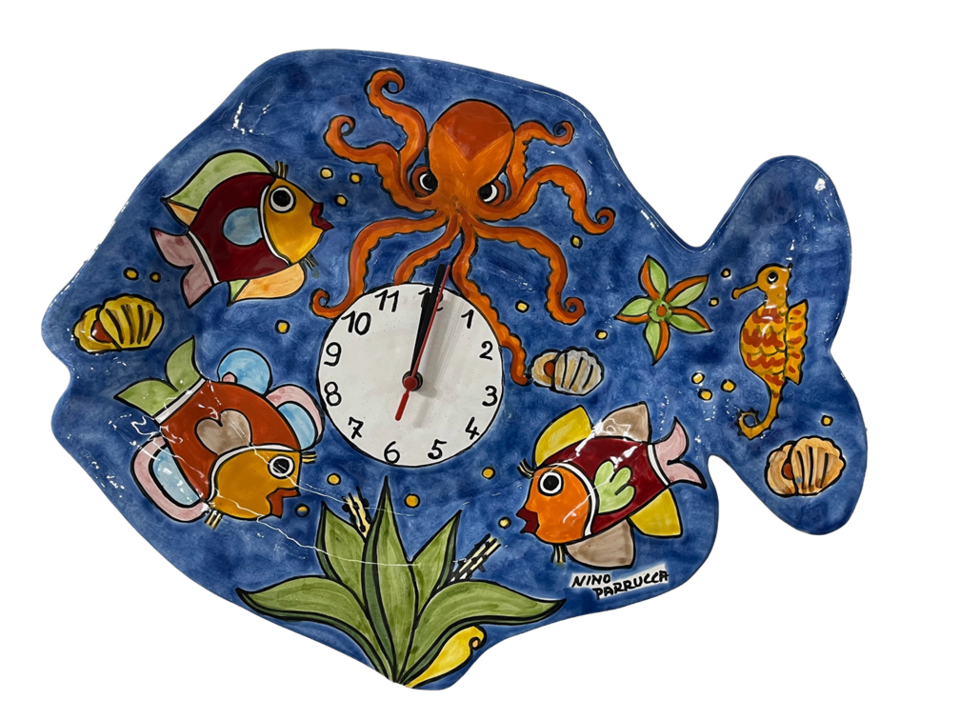 Orologio a forma di Pesce cm.52x41 - Verde Azzurro Nino Parrucca