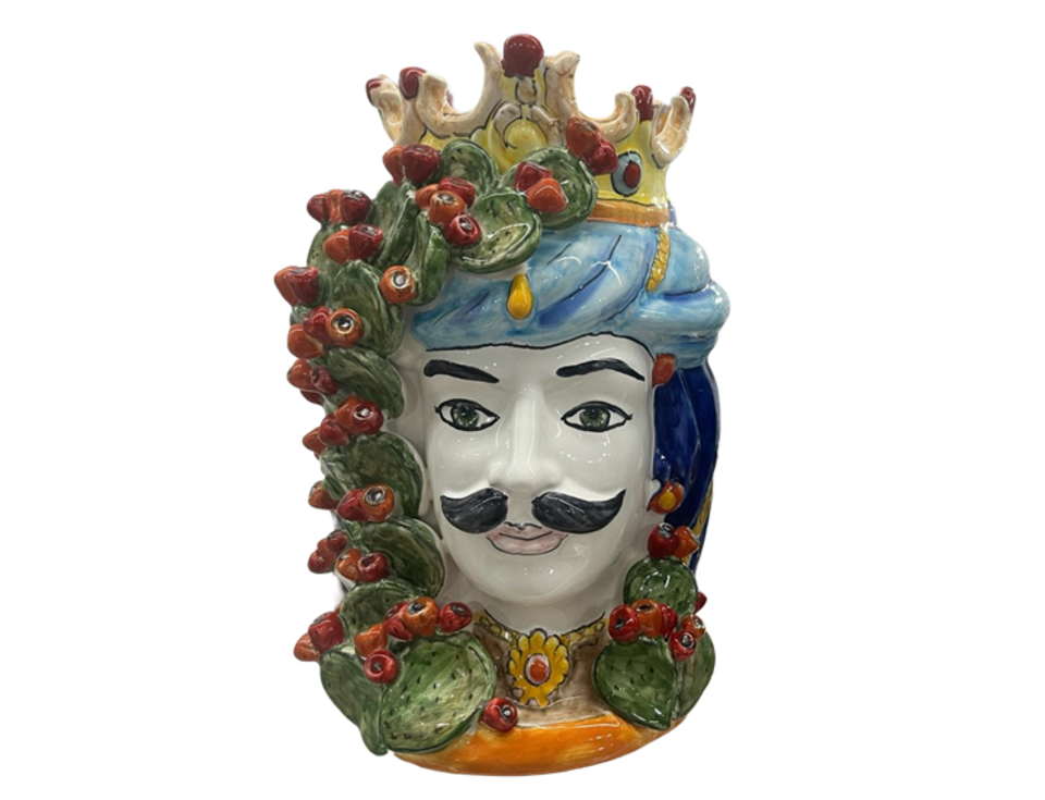 Teste di Moro H.cm.38 con pale di fichi d'india Nino Parrucca in ceramica