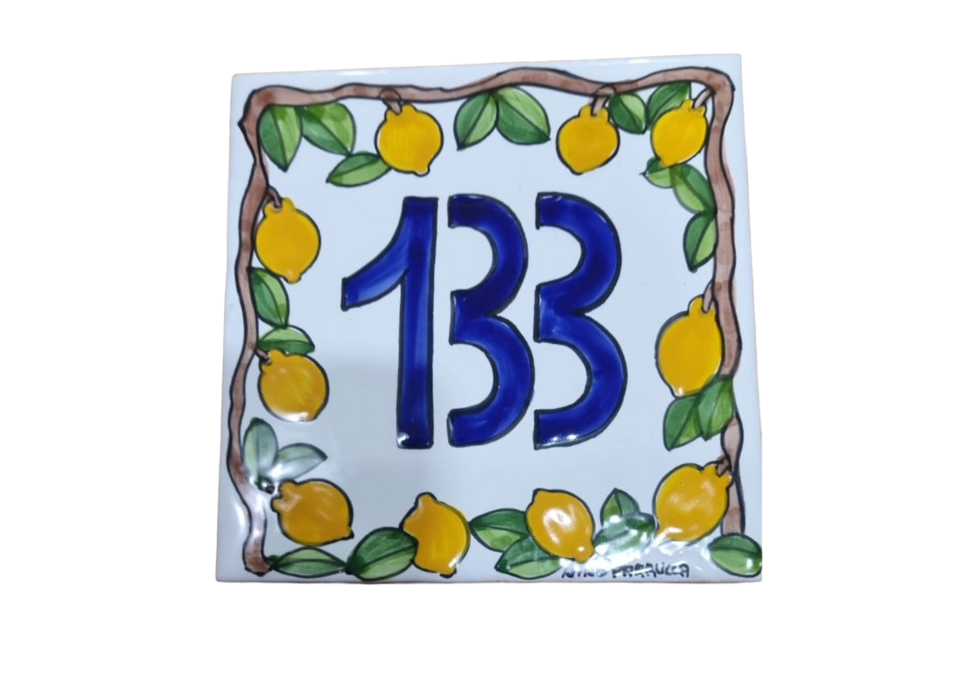 Piastrella personalizzata ramo di limoni Nino Parrucca in ceramica