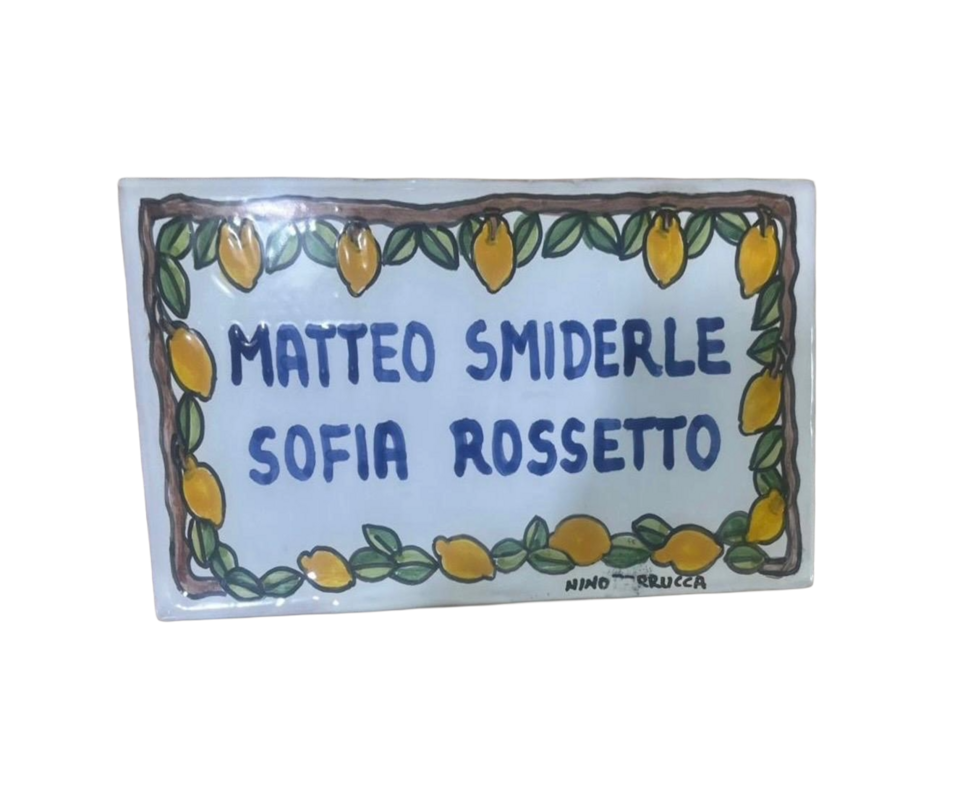Piastrella personalizzata ramo di limoni Nino Parrucca in ceramica