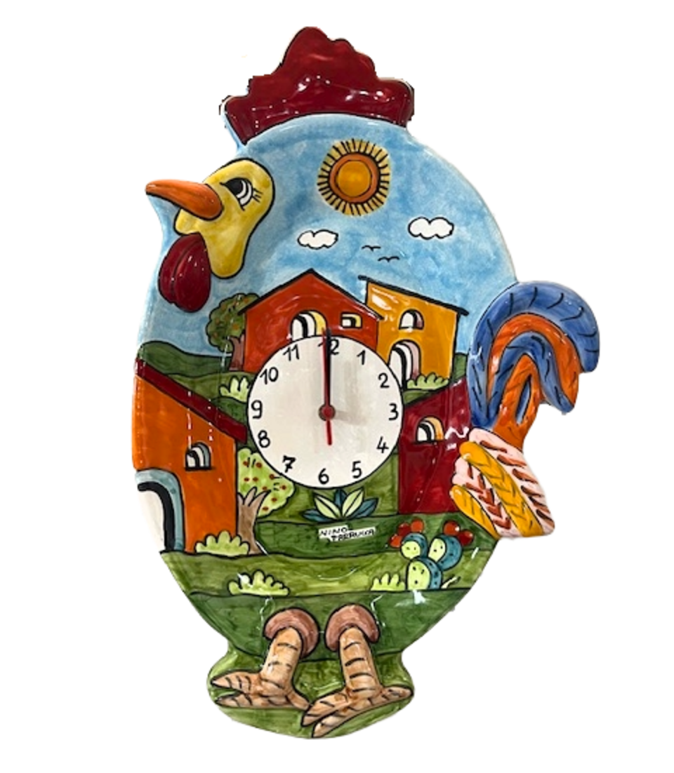 Orologio a forma di Gallo - due misure Nino Parrucca in ceramica