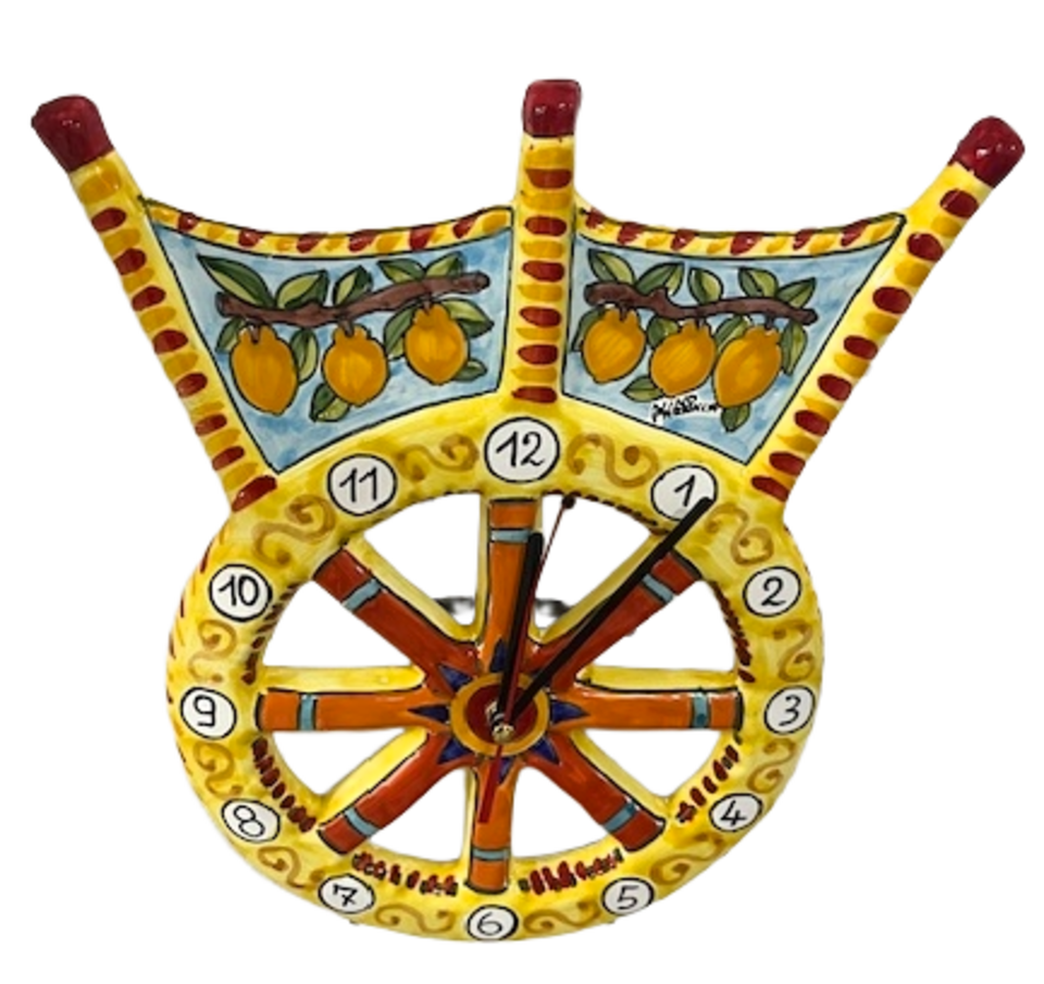 Orologio a sponda di carretto siciliano Nino Parrucca in ceramica