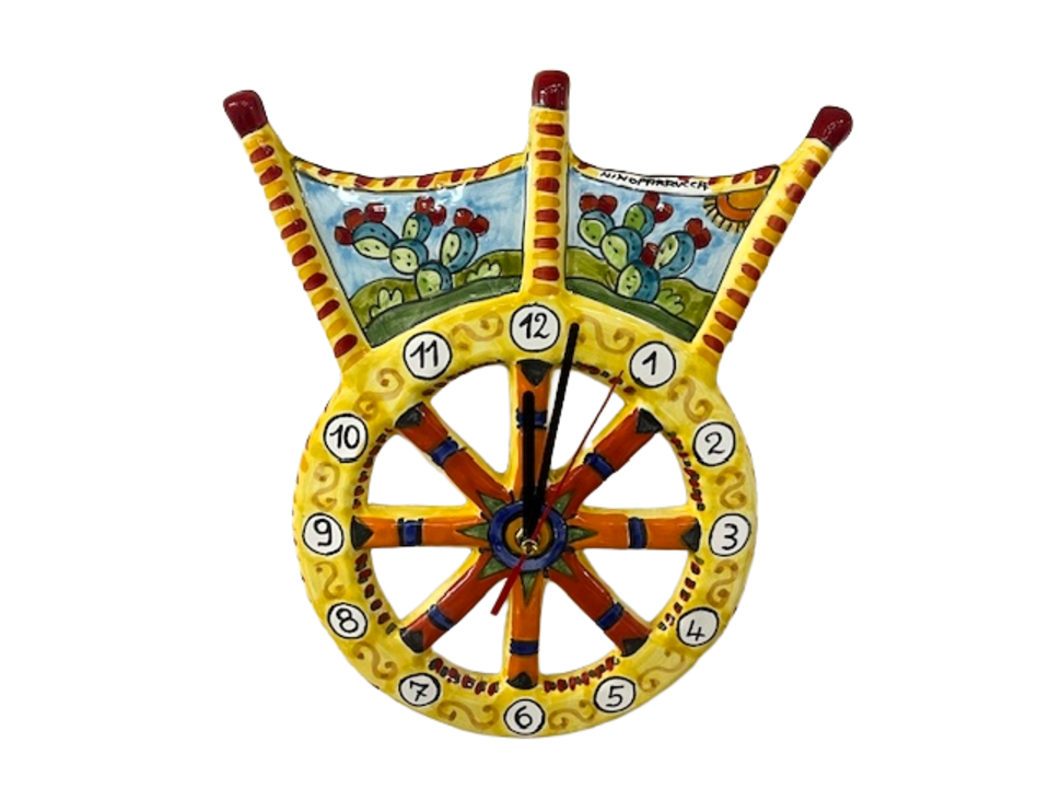 Orologio a sponda di carretto siciliano Nino Parrucca in ceramica