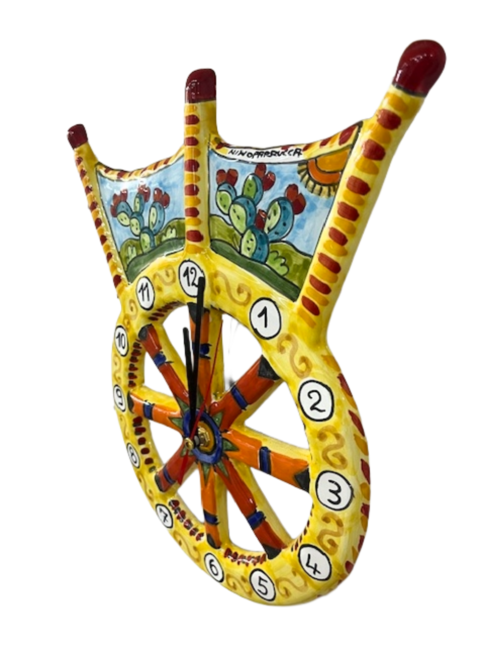 Orologio a sponda di carretto siciliano Nino Parrucca in ceramica
