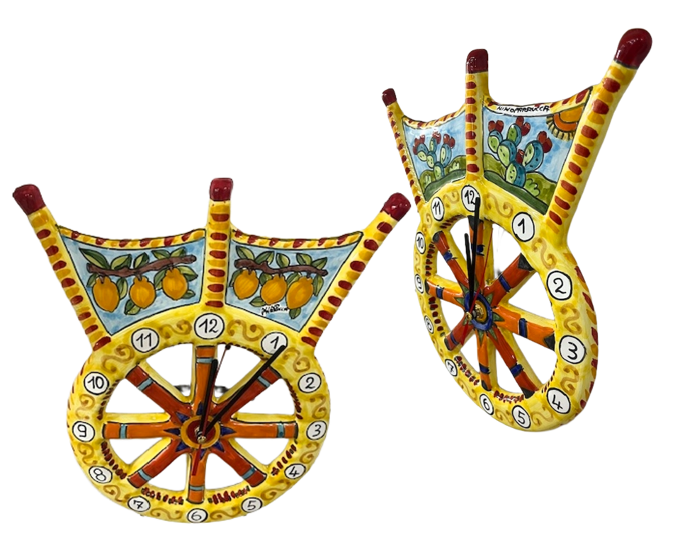 Orologio a sponda di carretto siciliano Nino Parrucca in ceramica