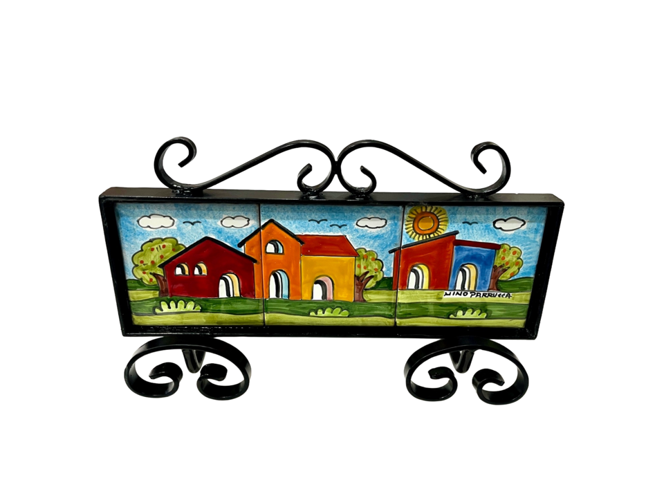 Appendiabiti paesaggio di casette in ferro e ceramica Nino Parrucca