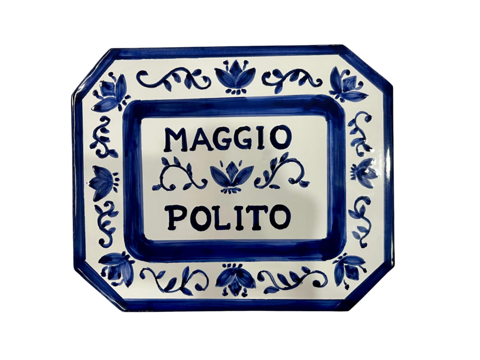 Piastrella cognomi ottogonale - stile antico fiori blu Nino Parrucca in ceramica