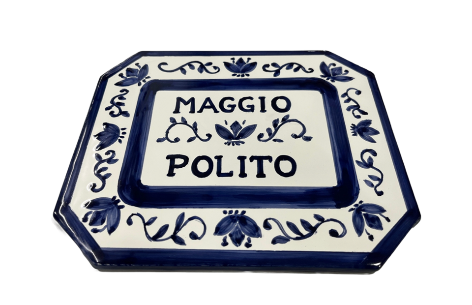 Piastrella cognomi ottogonale - stile antico fiori blu Nino Parrucca in ceramica