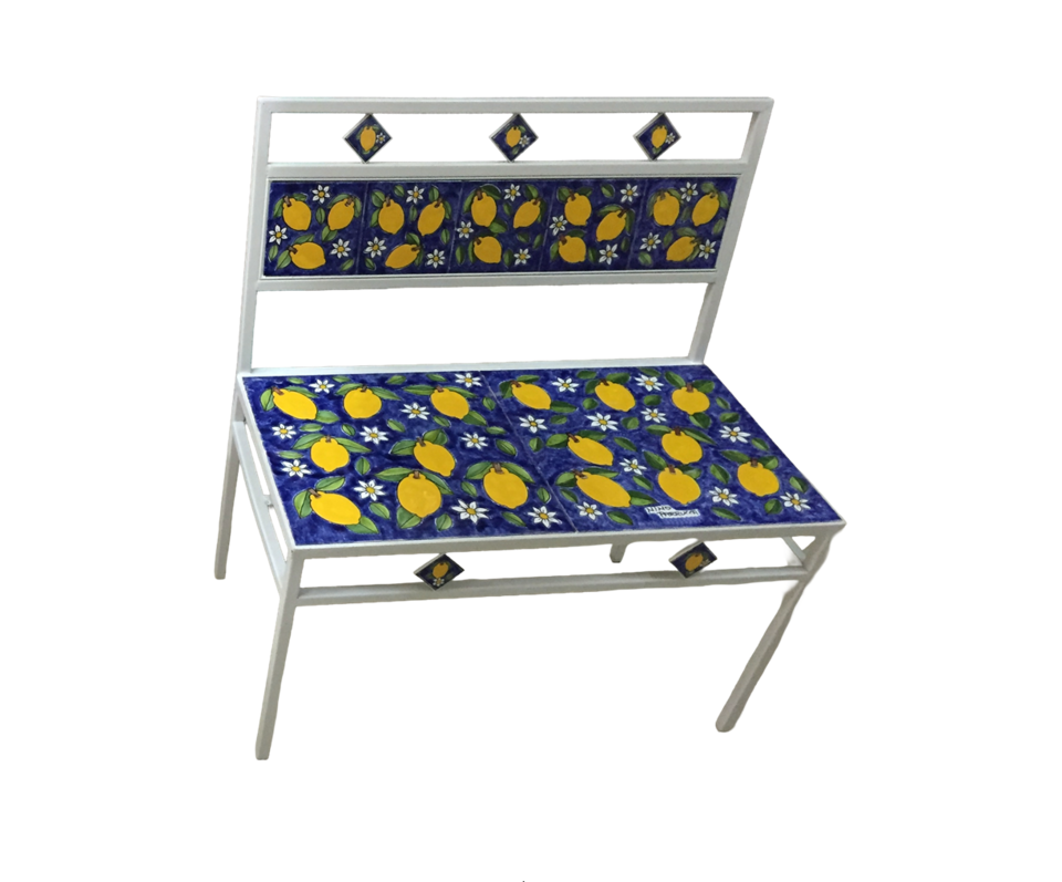 Panchina 2 Posti - Limoni e margherite Nino Parrucca in ferro e ceramica