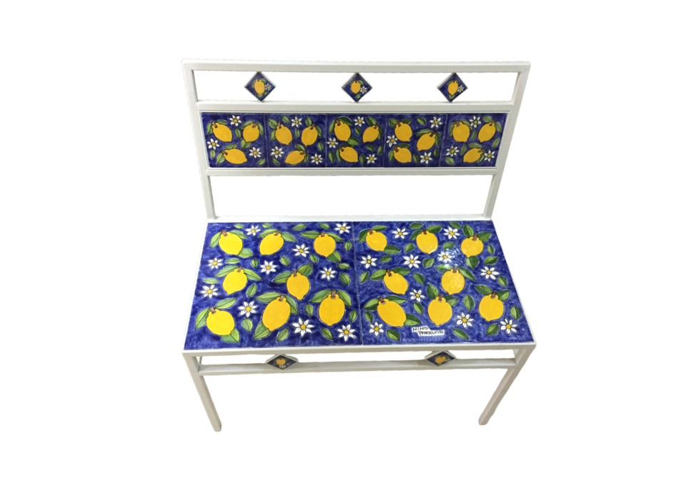 Panchina 2 Posti - Limoni e margherite Nino Parrucca in ferro e ceramica