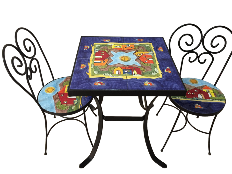 Tavolo quadrato - Casette con mare blu e pesci Nino Parrucca