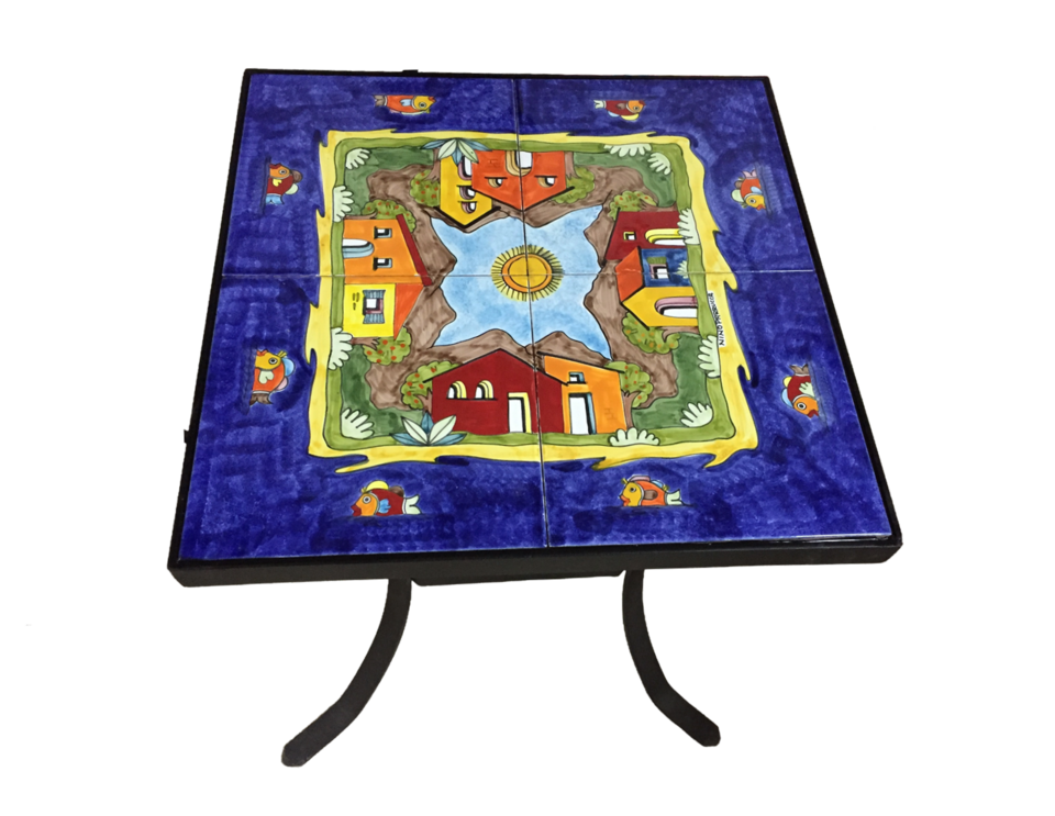 Tavolo quadrato - Casette con mare blu e pesci Nino Parrucca